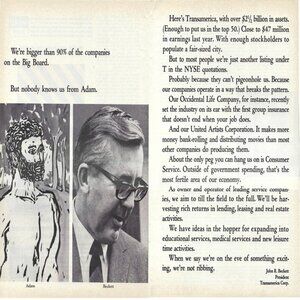 1967 Transamerica Life Insurance President Beckett Vintage Mag Print Ad/Poster